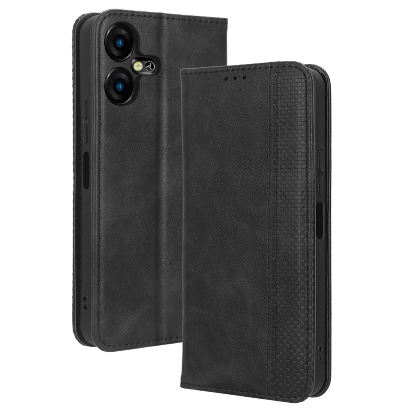 Retro Phone Case for TECNO Pova Neo 3 4G LH6n , PU Leather Stand Wallet Flip Cover - Black