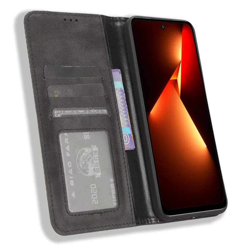 Retro Phone Case for TECNO Pova Neo 3 4G LH6n , PU Leather Stand Wallet Flip Cover - Black