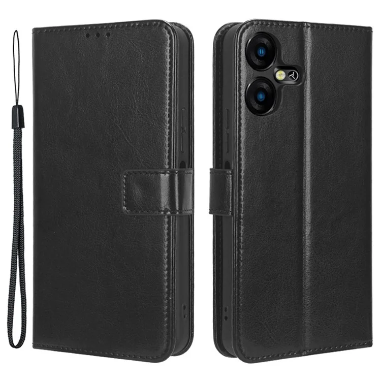 PU-Leder Crazy Horse Textur Hülle für TECNO Pova Neo 3 4G LH6n, Ständer Geldbörse Magnetverschluss Handyhülle - Schwarz