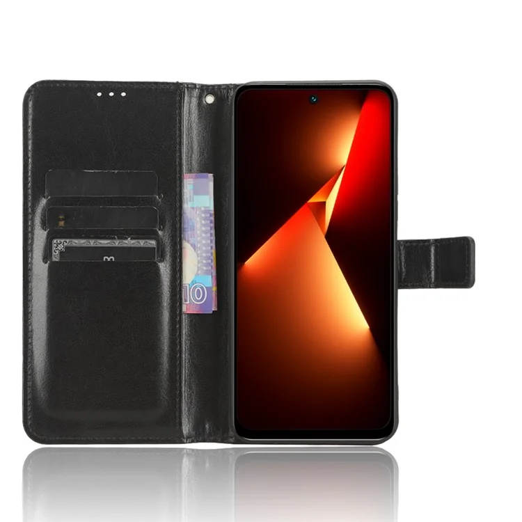 PU-Leder Crazy Horse Textur Hülle für TECNO Pova Neo 3 4G LH6n, Ständer Geldbörse Magnetverschluss Handyhülle - Schwarz