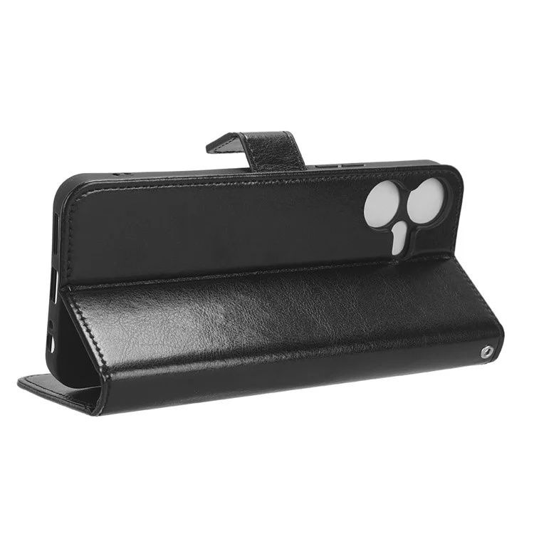PU-Leder Crazy Horse Textur Hülle für TECNO Pova Neo 3 4G LH6n, Ständer Geldbörse Magnetverschluss Handyhülle - Schwarz