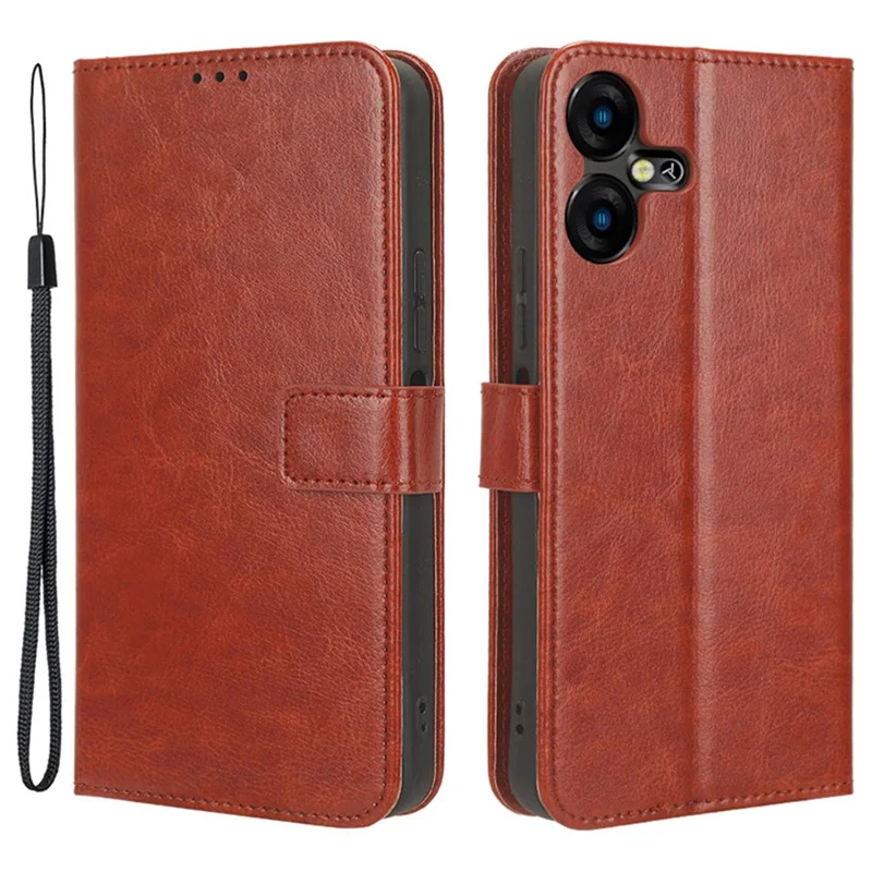 PU Leather Crazy Horse Texture Case for TECNO Pova Neo 3 4G LH6n , Stand Wallet Magnetic Closure Phone Cover - Brown