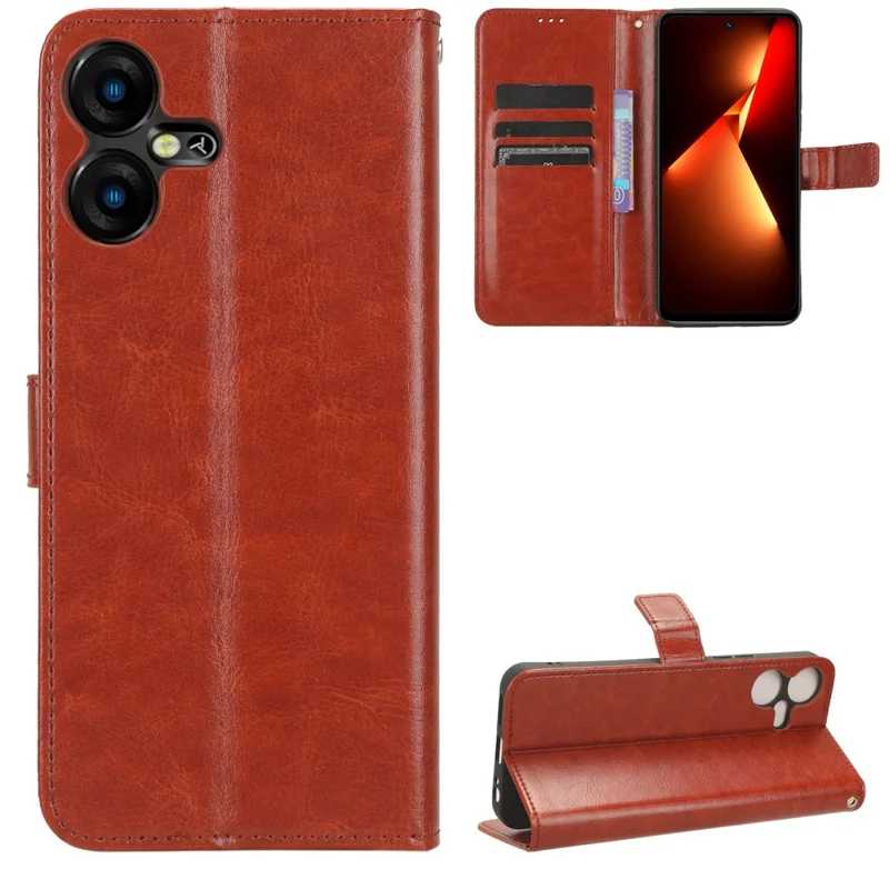 PU Leather Crazy Horse Texture Case for TECNO Pova Neo 3 4G LH6n , Stand Wallet Magnetic Closure Phone Cover - Brown