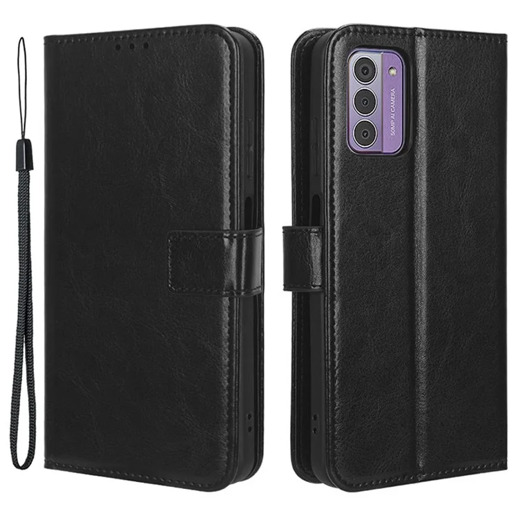 Per Nokia G42 PU Leather Folio Flip Case Crazy Horse Texture Stand Wallet Phone Cover - Nero