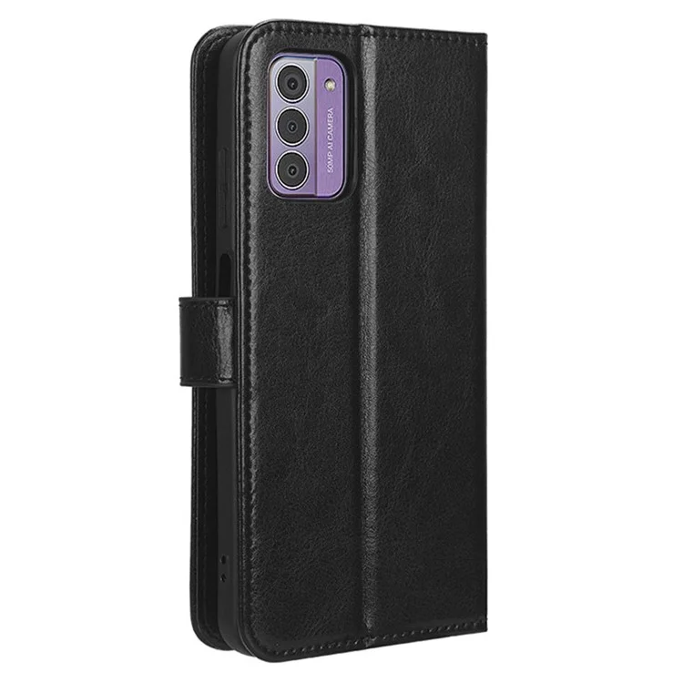 Per Nokia G42 PU Leather Folio Flip Case Crazy Horse Texture Stand Wallet Phone Cover - Nero