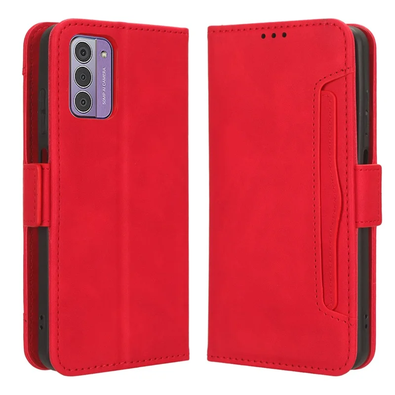 For Nokia G42 Flip Stand Case Multiple Card Slots Wallet PU Leather Phone Cover - Red
