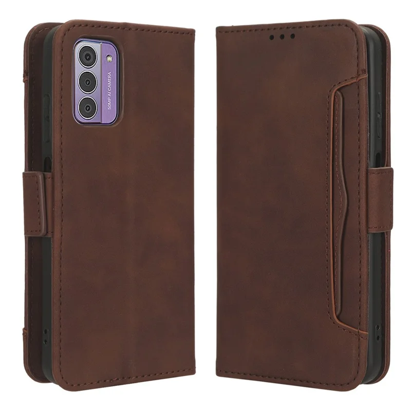 Para Nokia G42 Flip Stand Case Multiple Card Slots Wallet PU Leather Phone Cover - Brown