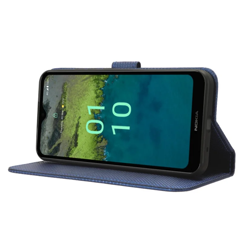 For Nokia C110 PU Leather Wallet Flip Case Diamond Texture Stand Phone Cover with Strap - Blue