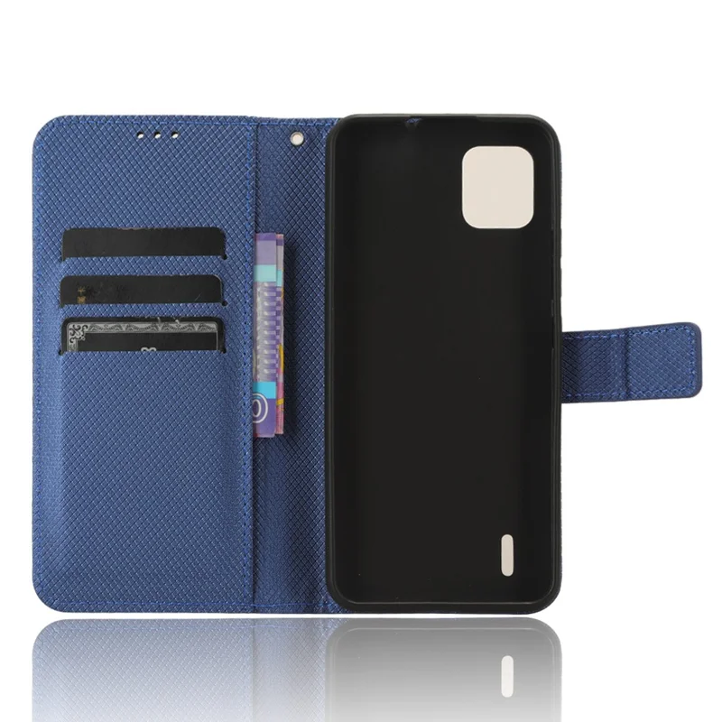 For Nokia C110 PU Leather Wallet Flip Case Diamond Texture Stand Phone Cover with Strap - Blue
