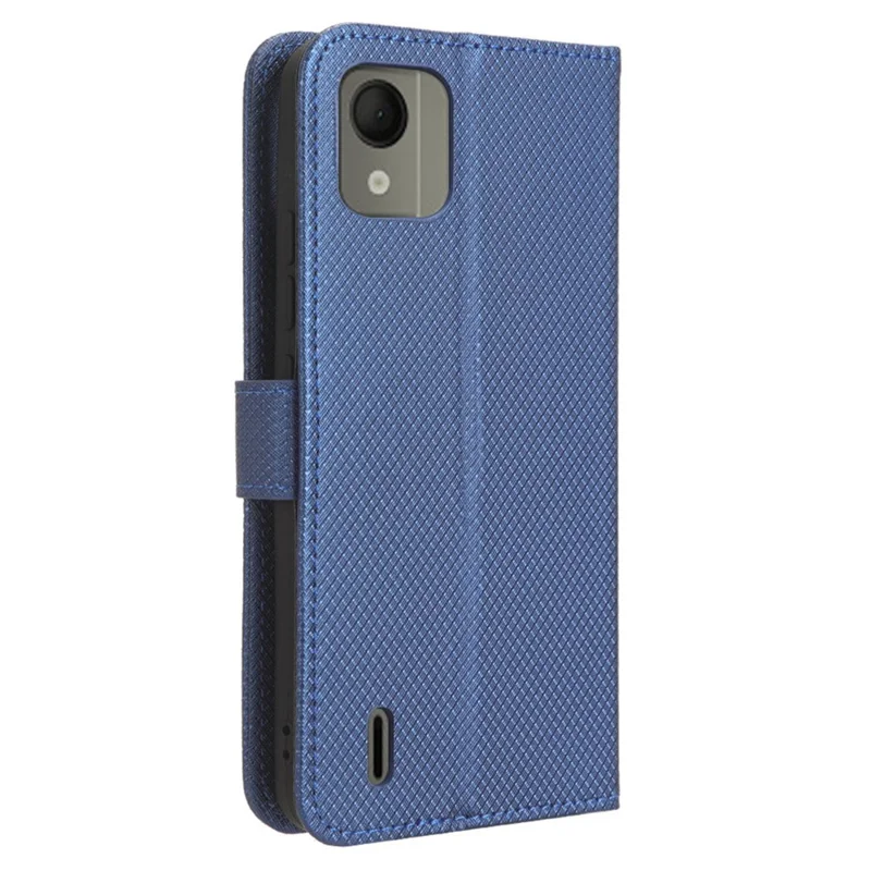 For Nokia C110 PU Leather Wallet Flip Case Diamond Texture Stand Phone Cover with Strap - Blue