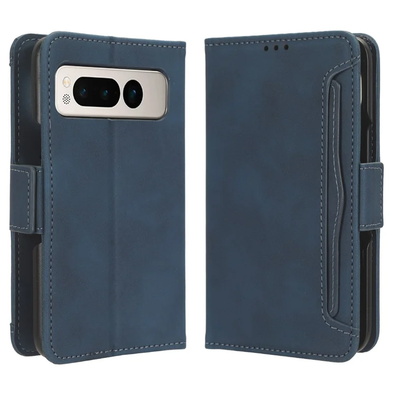 Futerał portfelowy na telefon Google Pixel Fold, wytrzymała obudowa z tworzywa PC i sztucznej skóry PU z uchwytem na wiele kart - niebieski