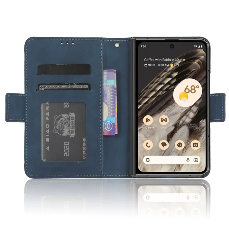 Futerał portfelowy na telefon Google Pixel Fold, wytrzymała obudowa z tworzywa PC i sztucznej skóry PU z uchwytem na wiele kart - niebieski