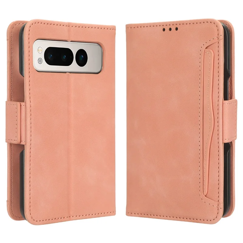 Wallet Phone Case til Google Pixel Fold, PU-læder stødfast PC standdæksel med flere kortforside - Pink