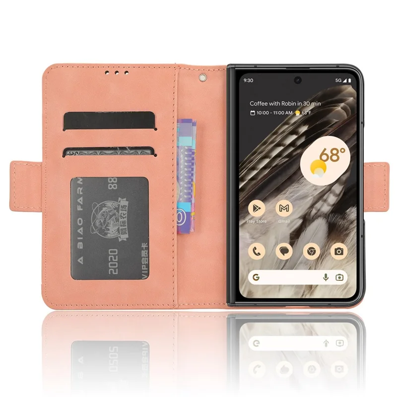 Wallet Phone Case til Google Pixel Fold, PU-læder stødfast PC standdæksel med flere kortforside - Pink