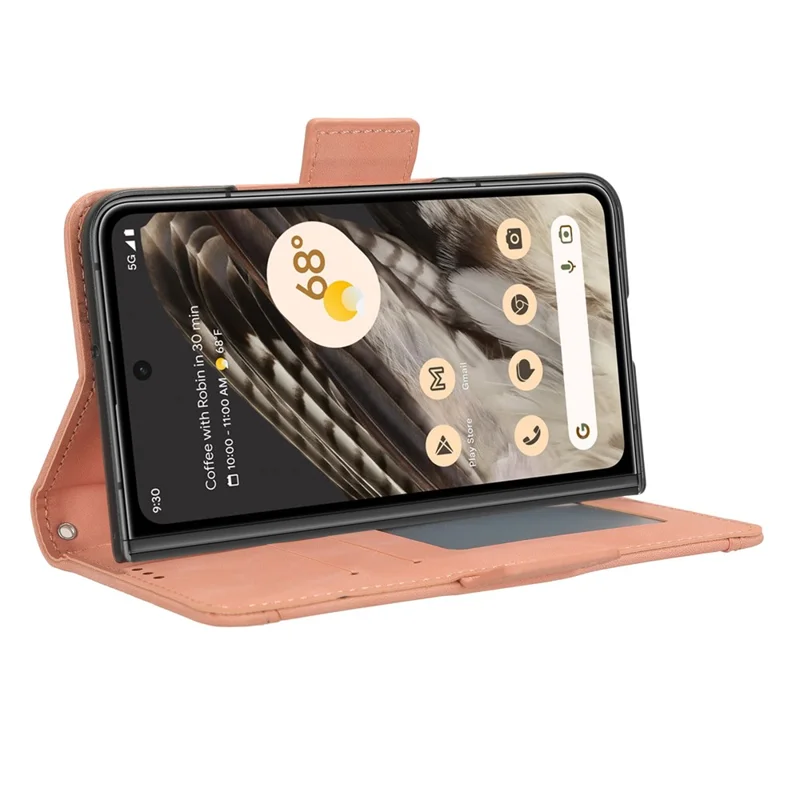 Wallet Phone Case til Google Pixel Fold, PU-læder stødfast PC standdæksel med flere kortforside - Pink