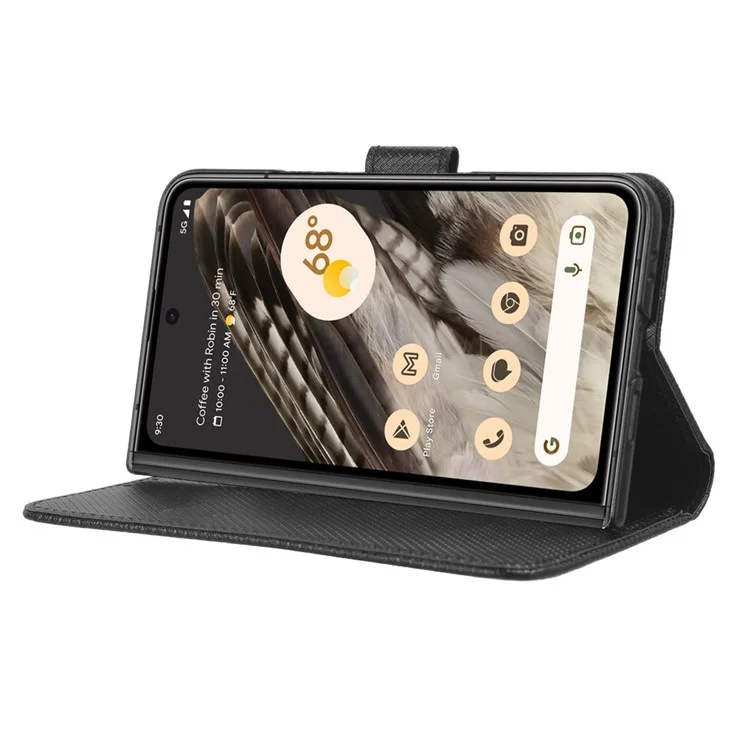 PU Leather+PC Phone Case for Google Pixel Fold , Diamond Texture Stand Wallet Cover - Black