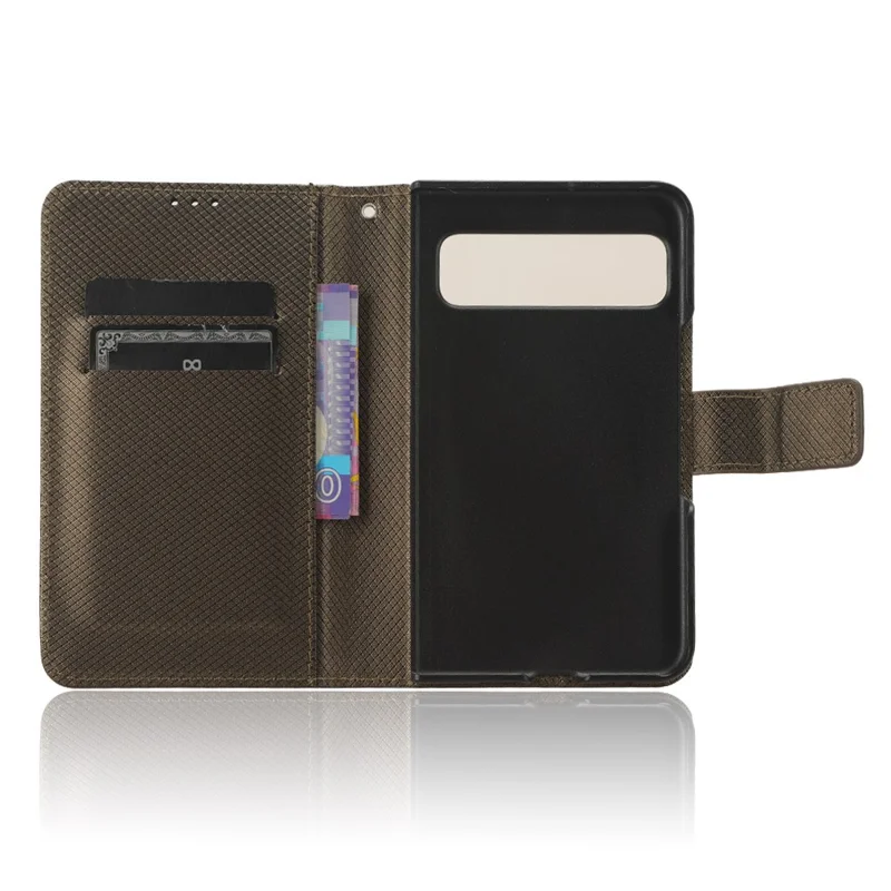 PU Leather+PC Phone Case for Google Pixel Fold , Diamond Texture Stand Wallet Cover - Brown