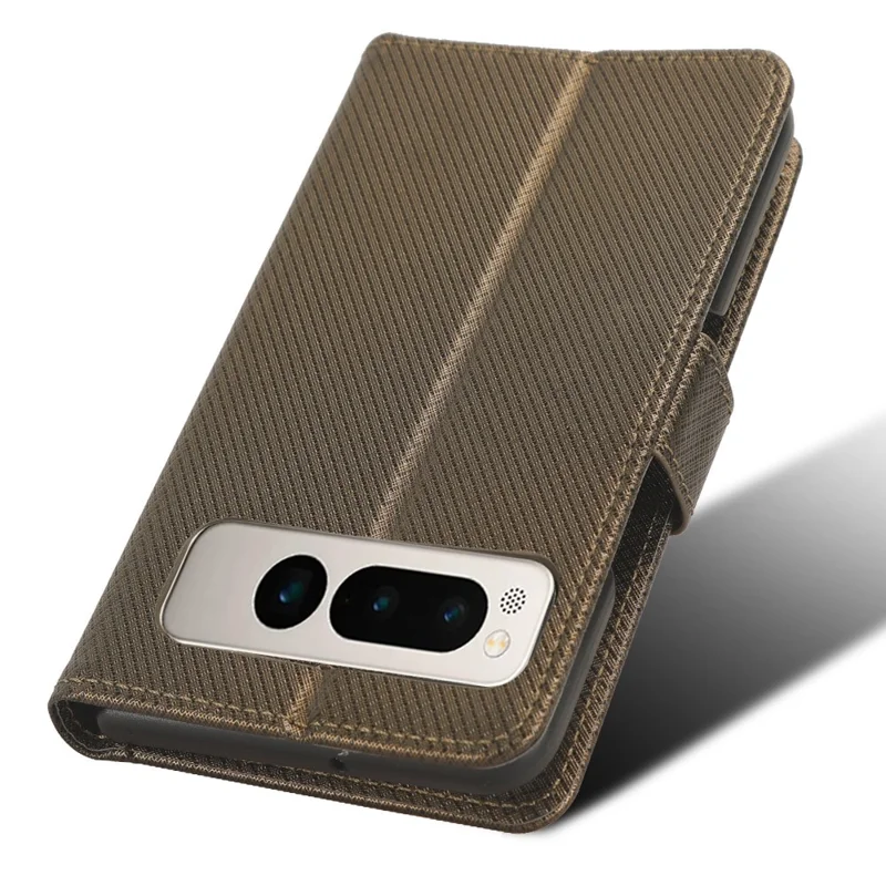 PU Leather+PC Phone Case for Google Pixel Fold , Diamond Texture Stand Wallet Cover - Brown