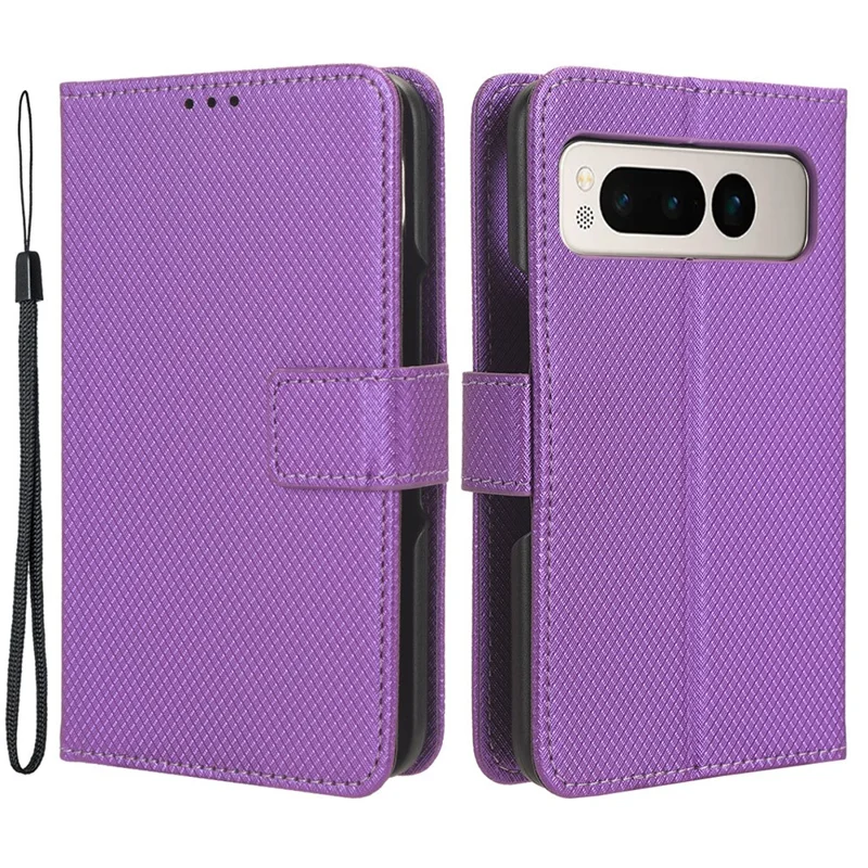 Étui de téléphone en cuir PU + PC pour Google Pixel Fold, housse de portefeuille avec motif diamant et support - Violet