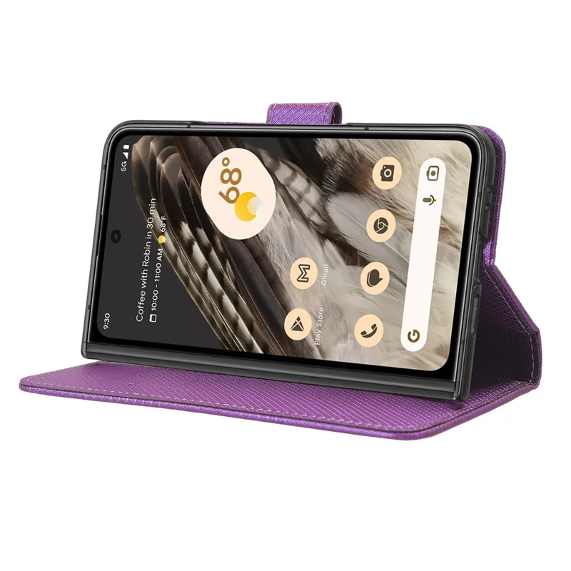 Étui de téléphone en cuir PU + PC pour Google Pixel Fold, housse de portefeuille avec motif diamant et support - Violet
