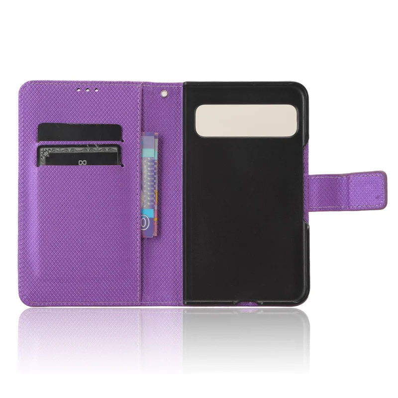 Étui de téléphone en cuir PU + PC pour Google Pixel Fold, housse de portefeuille avec motif diamant et support - Violet