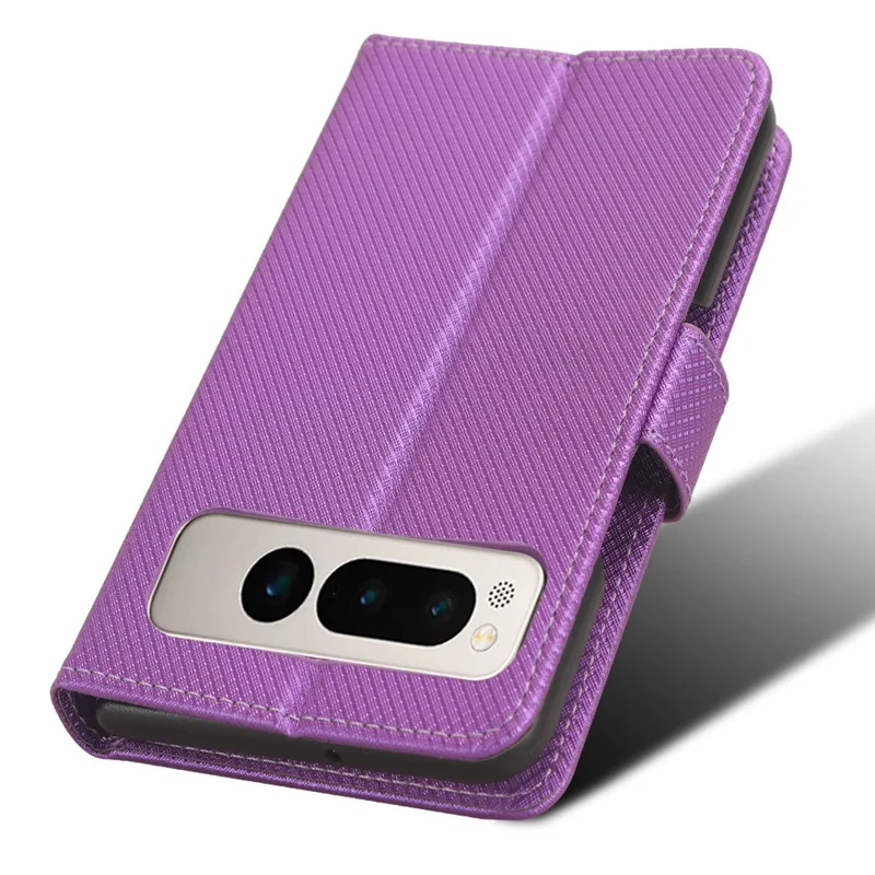 Étui de téléphone en cuir PU + PC pour Google Pixel Fold, housse de portefeuille avec motif diamant et support - Violet