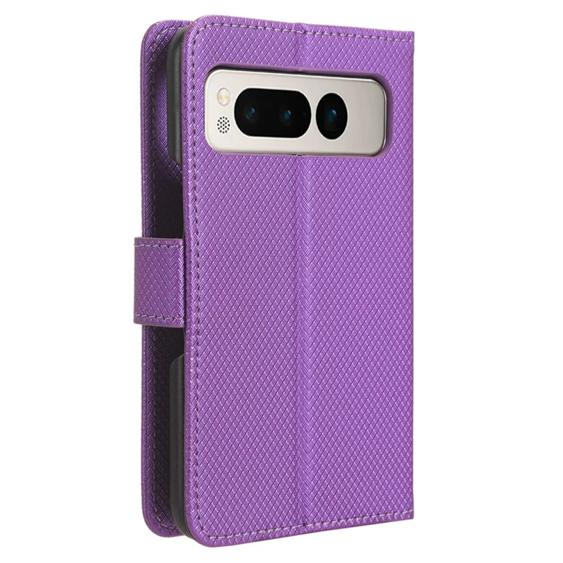 Étui de téléphone en cuir PU + PC pour Google Pixel Fold, housse de portefeuille avec motif diamant et support - Violet