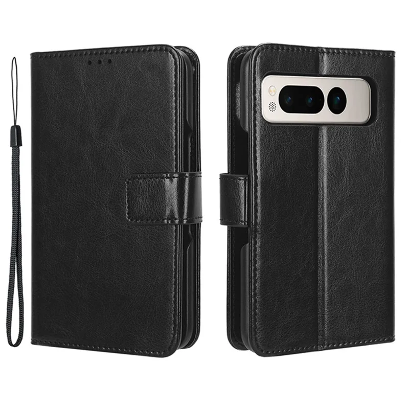 For Google Pixel Fold PU Leather + PC Phone Case Crazy Horse Texture Wallet Stand Flip Cover - Black