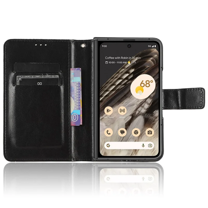 For Google Pixel Fold PU Leather + PC Phone Case Crazy Horse Texture Wallet Stand Flip Cover - Black