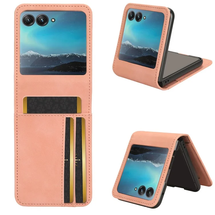 For Motorola Razr 40 Ultra 5G PU Leather+PC Phone Case Separable Design Card Slot Skin-Touch Cover - Pink