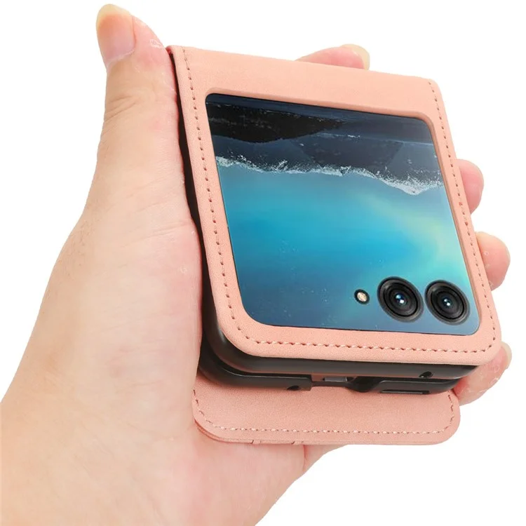 For Motorola Razr 40 Ultra 5G PU Leather+PC Phone Case Separable Design Card Slot Skin-Touch Cover - Pink