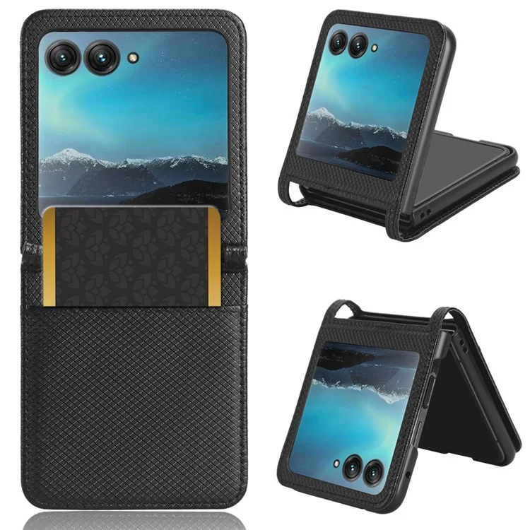 Per Motorola Razr 40 Ultra 5G PU Pelle + PC Diamante Texture Case Copertura Del Supporto Per il Telefono - Nero