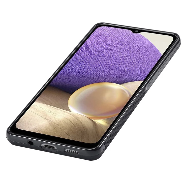 LC.IMEEKE Handyhülle für Samsung Galaxy A32 5G / M32 5G, Carbon-Faser-Textur PU-Leder-beschichtete TPU+EVA-Abdeckung