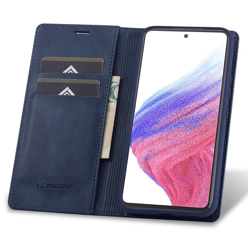 LC.IMEEKE For Samsung Galaxy S23 FE PU Leather RFID Blocking Case Wallet Stand Flip Phone Cover - Blue