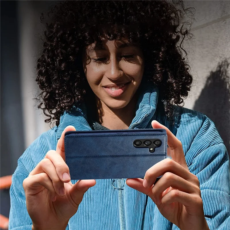 LC.IMEEKE For Samsung Galaxy S23 FE PU Leather RFID Blocking Case Wallet Stand Flip Phone Cover - Blue