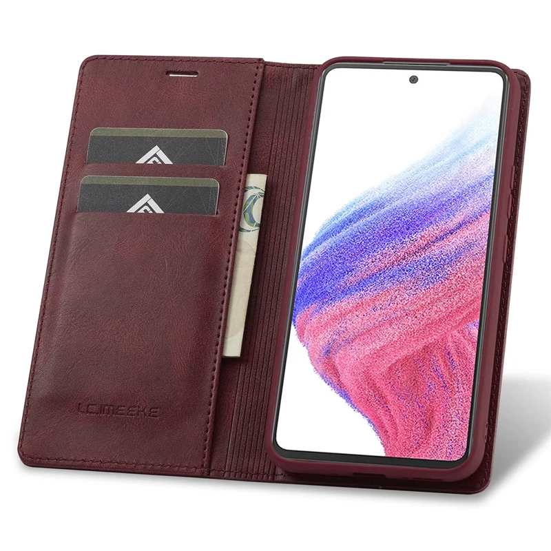 LC.IMEEKE For Samsung Galaxy S23 FE PU Leather RFID Blocking Case Wallet Stand Flip Phone Cover - Red