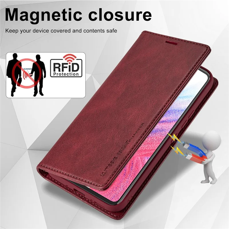 LC.IMEEKE For Samsung Galaxy S23 FE PU Leather RFID Blocking Case Wallet Stand Flip Phone Cover - Red