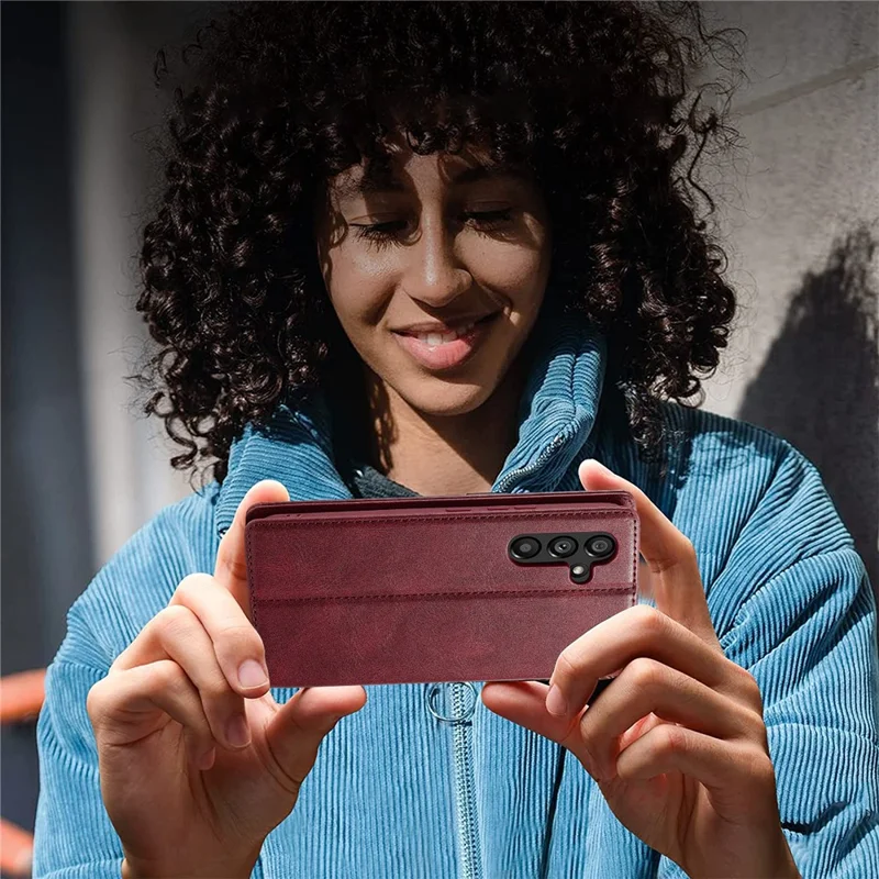 LC.IMEEKE For Samsung Galaxy S23 FE PU Leather RFID Blocking Case Wallet Stand Flip Phone Cover - Red