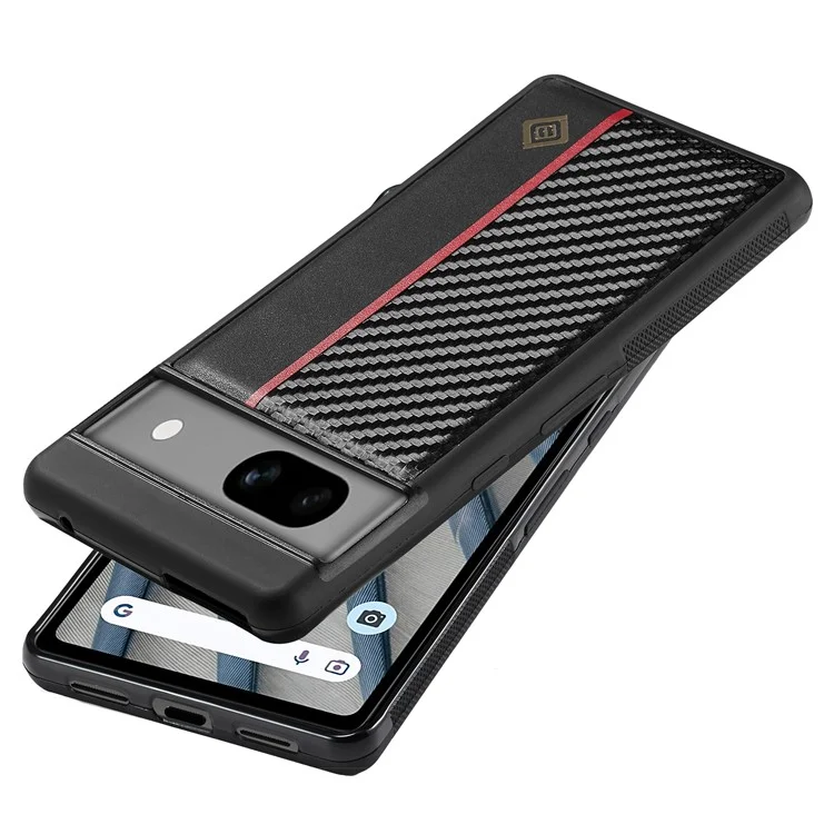 LC.IMEEKE Carbon Fiber Texture Phone Case for Google Pixel 8 , PU Leather Coated TPU+EVA Hybrid Cover