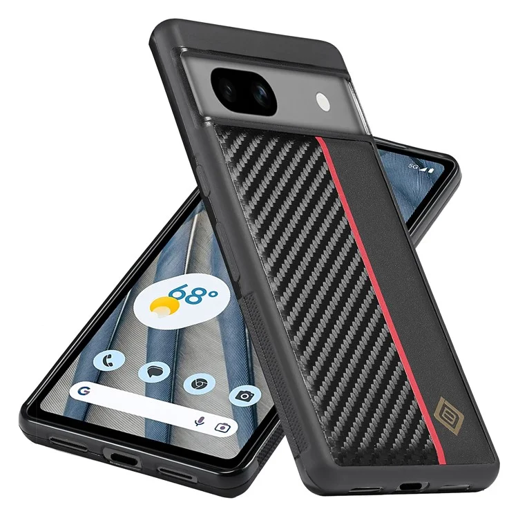 LC.IMEEKE Carbon Fiber Texture Phone Case for Google Pixel 8 , PU Leather Coated TPU+EVA Hybrid Cover