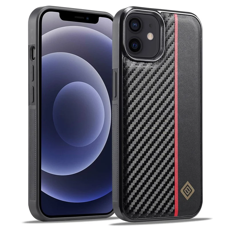 LC.IMEEKE Per iPhone 12 / 12 Pro Custodia in Fibra di Carbonio Texture Cover in Pelle PU Rivestita TPU+EVA Hybrid Phone Case