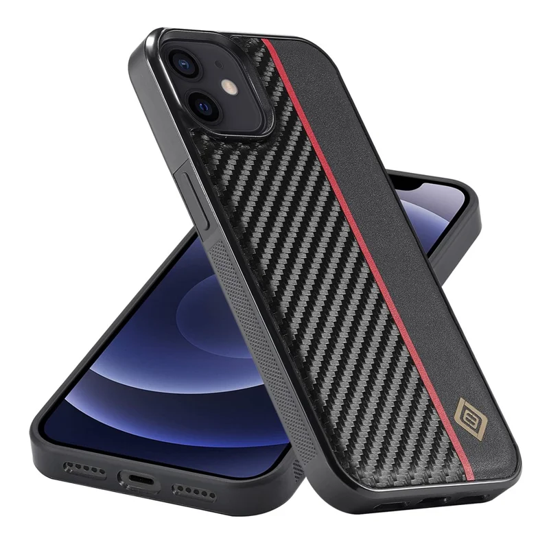 LC.IMEEKE Per iPhone 12 / 12 Pro Custodia in Fibra di Carbonio Texture Cover in Pelle PU Rivestita TPU+EVA Hybrid Phone Case