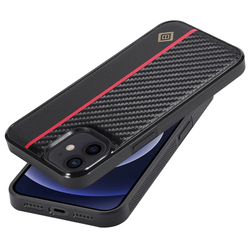 LC.IMEEKE For iPhone 12 mini PU Leather Coated TPU+EVA Phone Case Shock Absorption Carbon Fiber Texture Cover