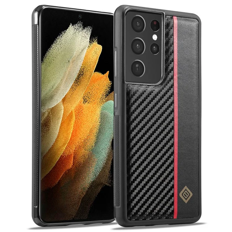 LC.IMEEKE Pour Samsung Galaxy S21 Ultra 5G Étui de protection pour téléphone avec absorption des chocs Cuir PU + TPU + Texture en fibre de carbone EVA Couverture