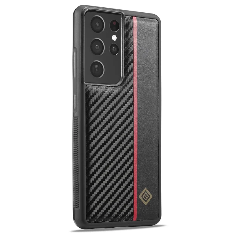 LC.IMEEKE Pour Samsung Galaxy S21 Ultra 5G Étui de protection pour téléphone avec absorption des chocs Cuir PU + TPU + Texture en fibre de carbone EVA Couverture