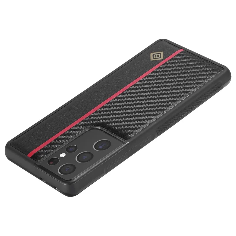 LC.IMEEKE Pour Samsung Galaxy S21 Ultra 5G Étui de protection pour téléphone avec absorption des chocs Cuir PU + TPU + Texture en fibre de carbone EVA Couverture