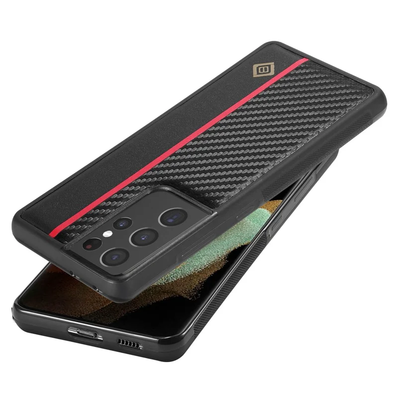 LC.IMEEKE Pour Samsung Galaxy S21 Ultra 5G Étui de protection pour téléphone avec absorption des chocs Cuir PU + TPU + Texture en fibre de carbone EVA Couverture