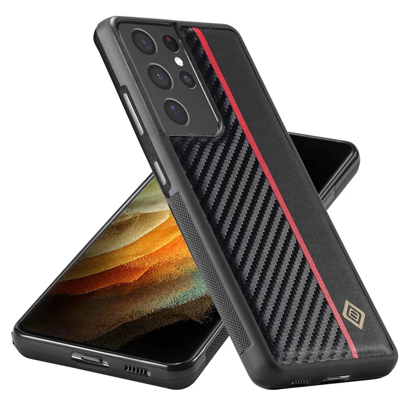 LC.IMEEKE Pour Samsung Galaxy S21 Ultra 5G Étui de protection pour téléphone avec absorption des chocs Cuir PU + TPU + Texture en fibre de carbone EVA Couverture