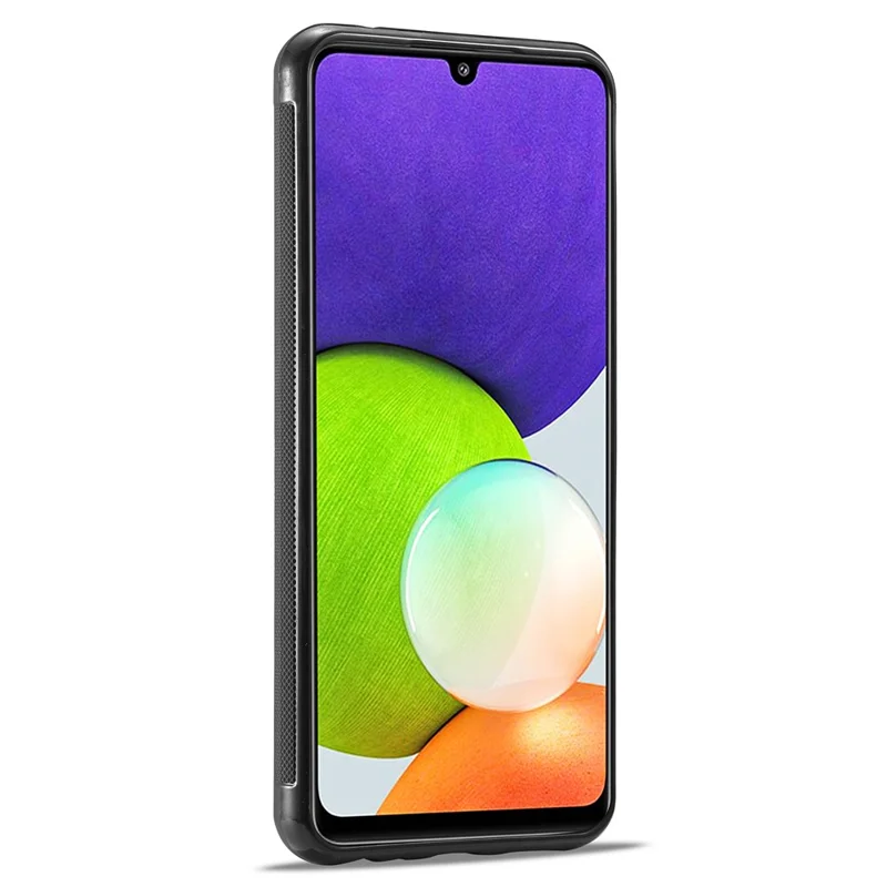 LC.IMEEKE Cell Phone Case for Samsung Galaxy A22 5G (EU Version) , Carbon Fiber Texture Leather+TPU+EVA Slim Cover