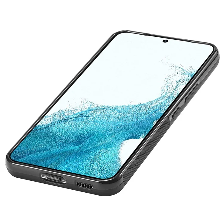 LC.IMEEKE Protective Case for Samsung Galaxy S22 5G , Carbon Fiber Texture Leather Coated TPU+EVA Phone Case